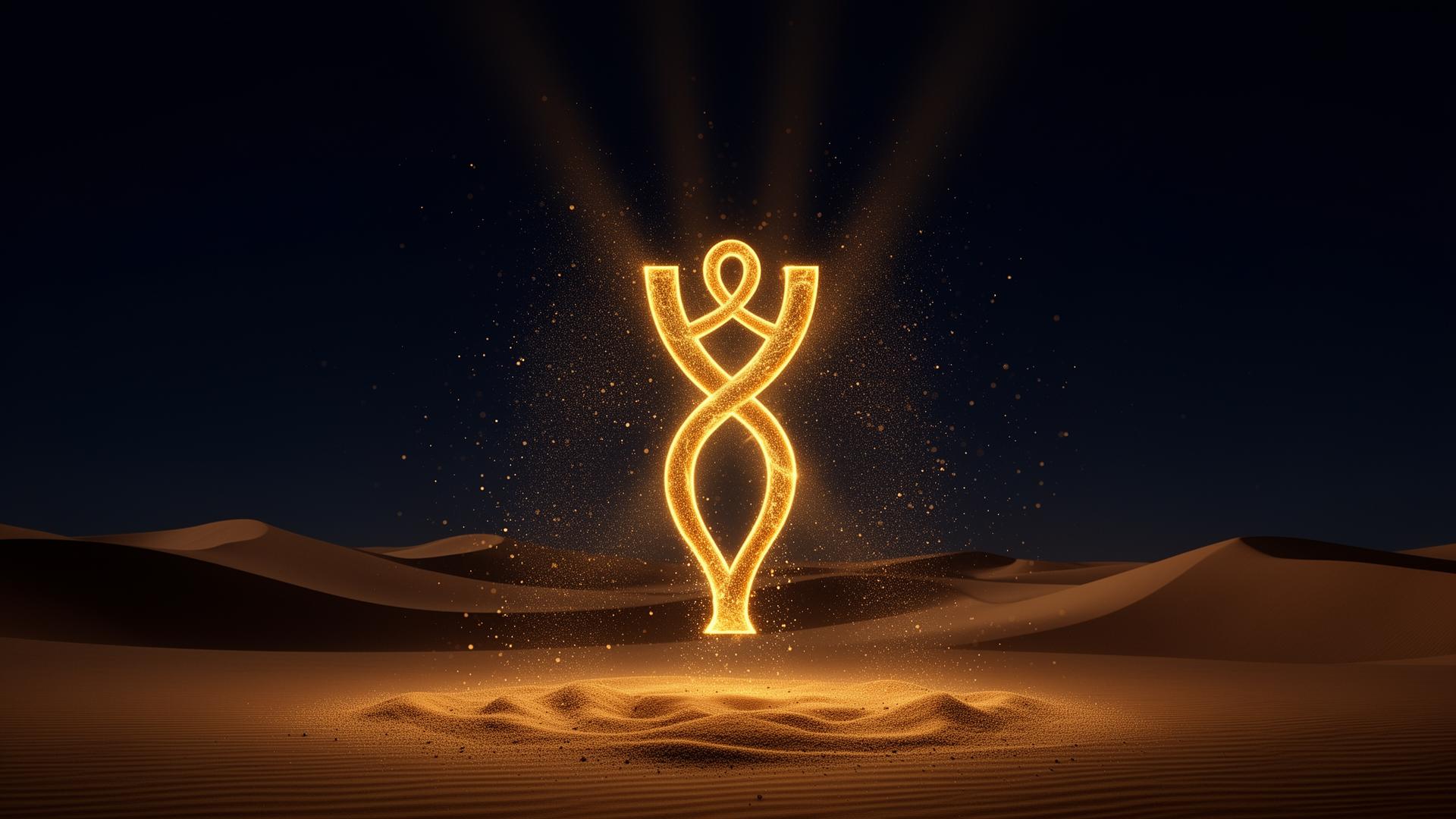 Tifinagh ⵣ glowing in the desert